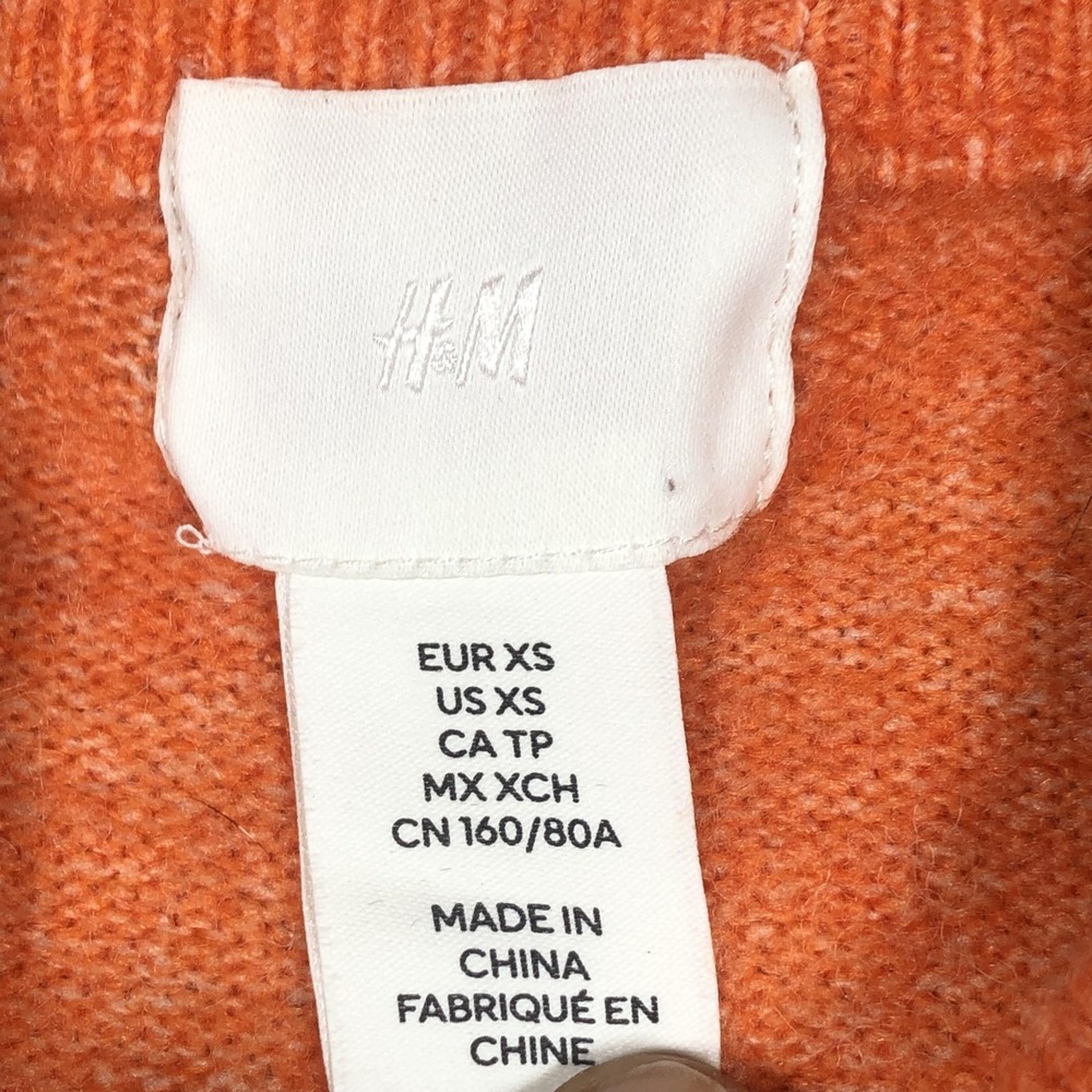 H&M Sweater Womens XS Orange Crewneck Tight Knit Pullover Stretch Long Sleeve - Picture 6 of 16